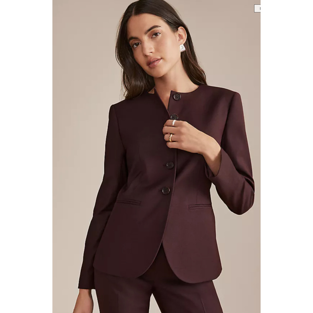 NEW ANN TAYLOR CLASSIC BURGUNDY CURVED HEM BLAZER JACKET SZ 2